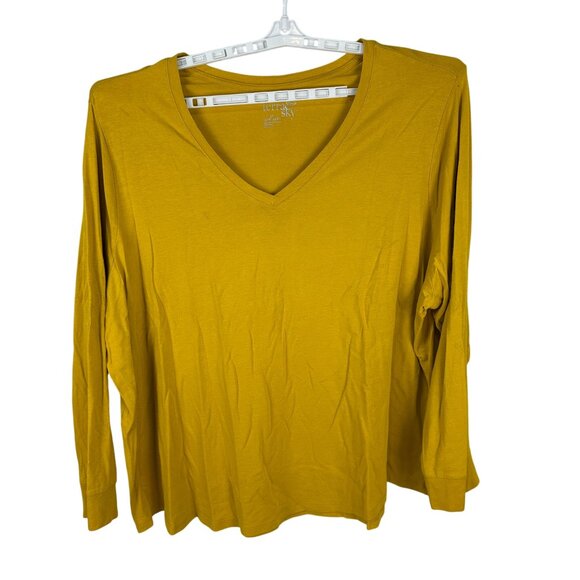 Terra & Sky Womens Yellow V-Neck Long Sleeve Top Size 5X - Picture 1 of 6